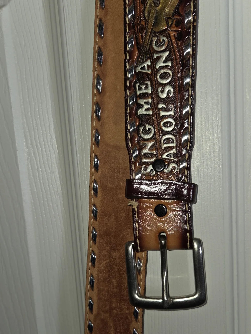Brazos Joes Belt Co. Country Music Tooled Leather Belt Dark Brown Size 40